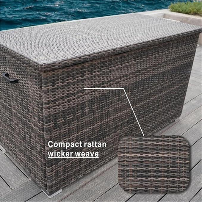 Patio Furniture Durable Aluminum Frame Deck Box in Brown