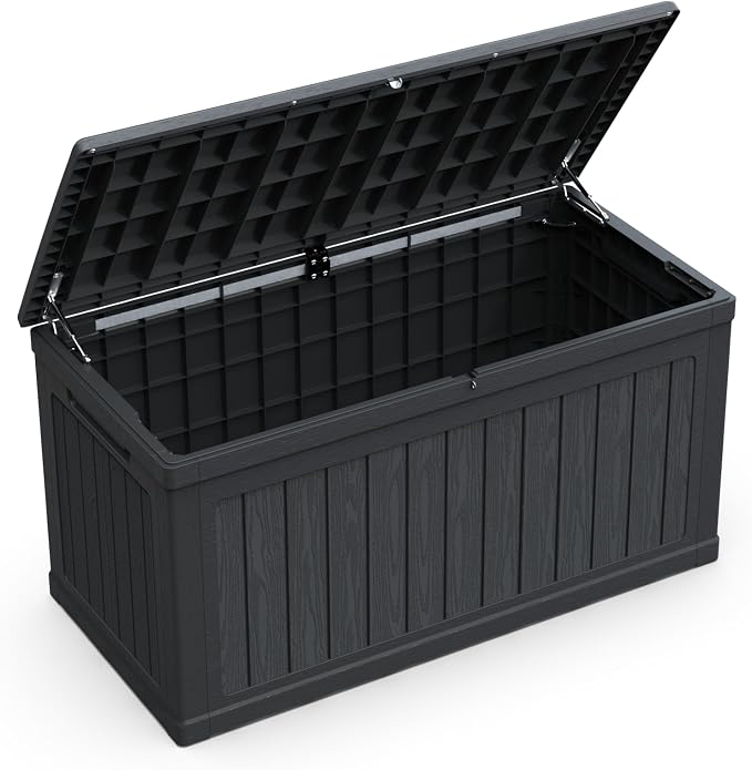 BLUECC Outdoor Deck Box Waterproof, Extra Large Plastic Patio Storage Cabinet with Lockable Black 58"*32"*34"