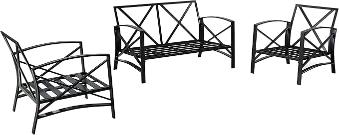 Crosley Furniture Kaplan 3-Piece Outdoor Loveseat Patio Furniture Set, Conversation Sets for Porch, Deck, Oiled Bronze with Mist Cushions