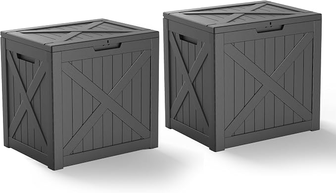 PatioZen 35 Gallon Outdoor Deck Box,Waterproof Resin Outdoor Storage Boxes, Outside Storage Lockable Container for Garden Tools,Indooor Cushions,Accessories (Black)