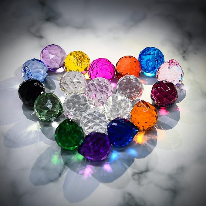 MerryNine Crystal Sun Catcher Suncatcher Prism Ball Assorted Colors | 20 Pack, 0.8"/20mm, Rainbow Maker, Crystal Beads, for Feng Shui, Home Room Decor, Indoor Windows, for Gift, DIY