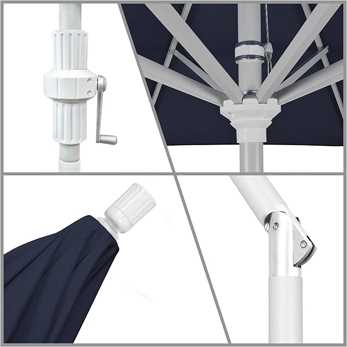 California Umbrella 7.5' Rd. Aluminum Patio Umbrella, Crank Lift, Collar Tilt, White