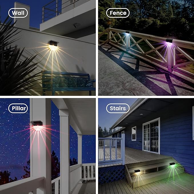 BUNEE Solar Deck Lights 4 Pack Waterproof Solar Step Lights Outdoor Stair Lights Solar Fence Lights Outside Decor for Backyard Garden Deck Fences Wall Patio Steps Stairs Porch