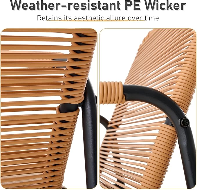 3-Piece Outdoor Wicker Patio Bistro Set, All-Weather Rattan Conversation Set, Patio Furniture Set with with Table & Cushions for Deck, Balcony, Poolside, Porch and Yard, Beige