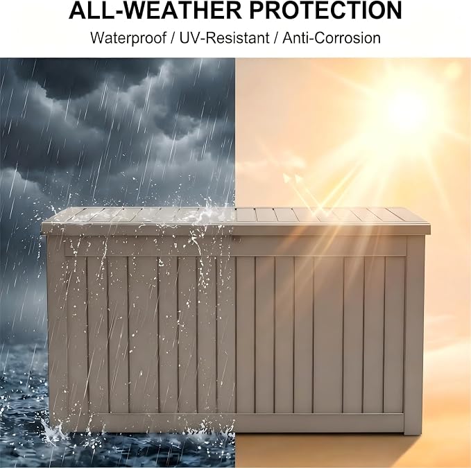 200 Gallon Resin Outdoor Storage Box for Garden Tools, Pool Supplies & Outdoor Patio Cushions – UV-Resistant, Waterproof, Durable Material – Lockable (Brown)
