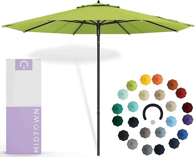 Midtown Umbrellas Push & Pop 10 Ft Patio Umbrellas with Push & Pop Mechanism, Fiberglass Ribs & Sunbrella Fabric – Outdoor Umbrella for Deck, Pool, Cafés and Hotels – Macaw Canopy, Black Pole