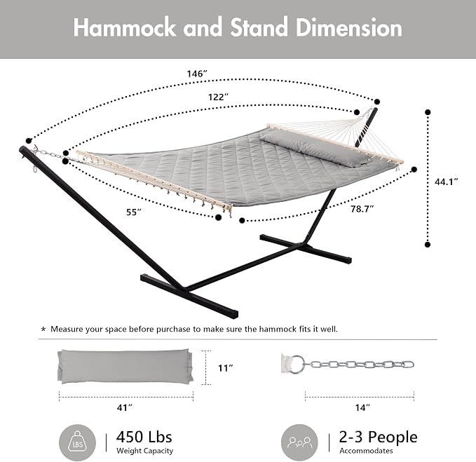 ANOW 2pk - Hammock with 12 Feet Stand + 1 Hammock Cover