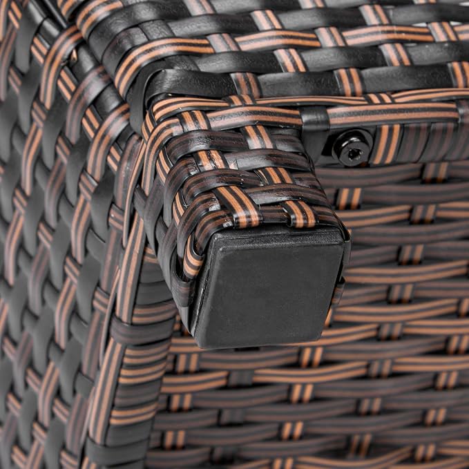 Outdoor Side Table with Storage, 13-Gallon PE Wicker Patio Bistro Table, All-Weather Woven Rattan & Sturdy Steel Frame, Brown Gradient, Easy Open Lid for Garden, Deck, Poolside (19.7 x 19.7 x 16.5 in)
