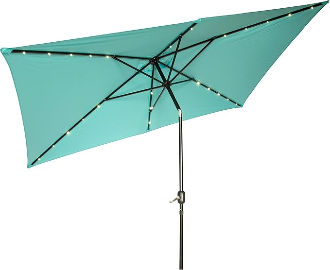 Rectangular Solar Powered LED Lighted Patio Umbrella - 10' x 6.5' - By Trademark Innovations (Teal)