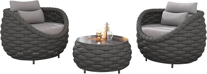 Conversation Set Aluminum Outdoor & Indoor Sofa Modern Patio Furniture Set with Soft Cushion and Coffee Table for Balcony Garden (Dark Grey Mix)