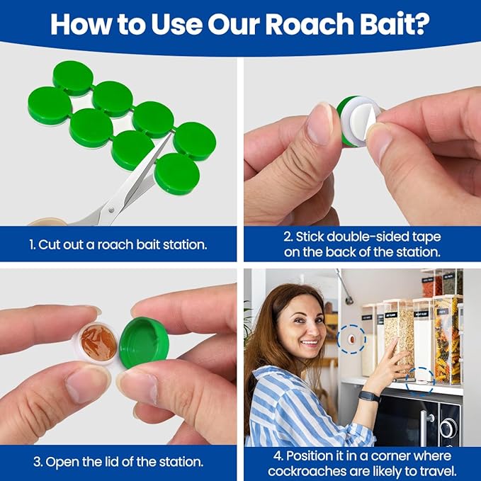 48PCS Roach Repellent and Bait, Cockroach Repellent and Gel for Roach Nest Elimination of Indoor Infestations, Effective Solution for Small to Large Cockroaches, Ready to Use, Ideal for Hidden Areas