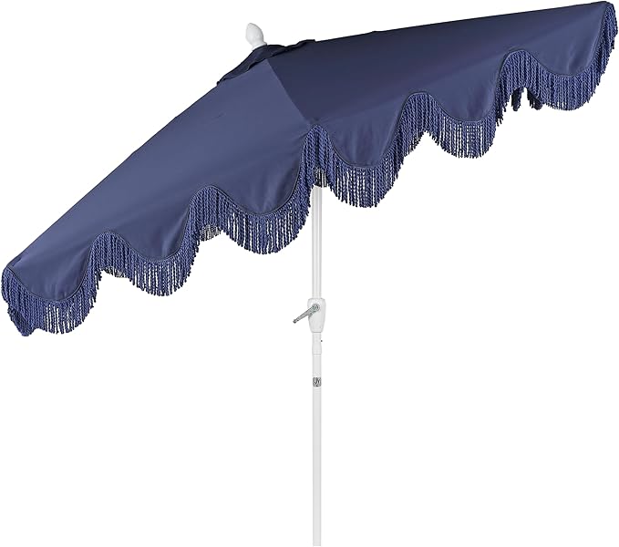 Eyely BMU1001 Halden 9 ft. Classic Cottage Tassel Market Patio Umbrella with Auto-Tilt, Crank