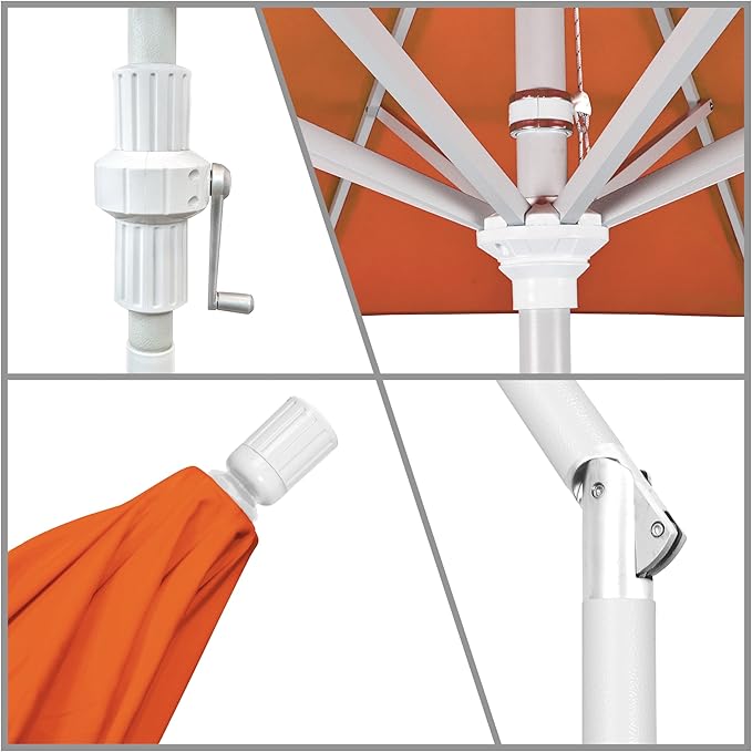 California Umbrella 7.5' Rd. Aluminum Patio Umbrella, Crank Lift, Collar Tilt, White