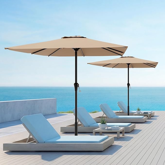 AreShark 8' x 10' Rectangle Patio Umbrellas for Outdoor, Outdoor Table Umbrella, Large Outdoor Patio Umbrellas with 8 Sturdy Ribs for Pool, Garden, Market (Beige)
