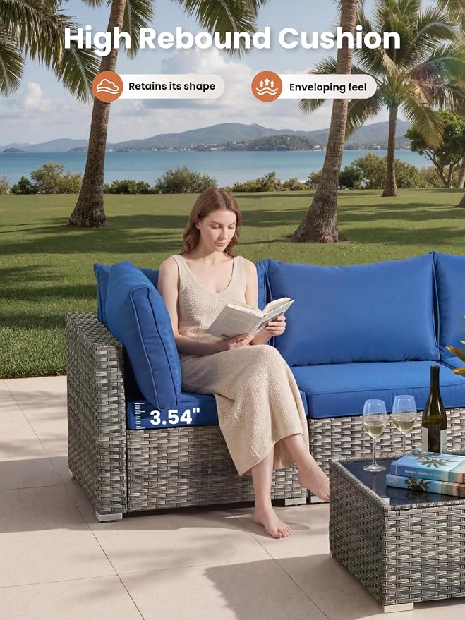 ovios Outdoor 7 Piece Coversation Set with Coffee Table,Sectional Patio Furniture Set with All-Weather Wicker Sofa,Modern Outside Couch for Balcony Backyard Pool, Beige