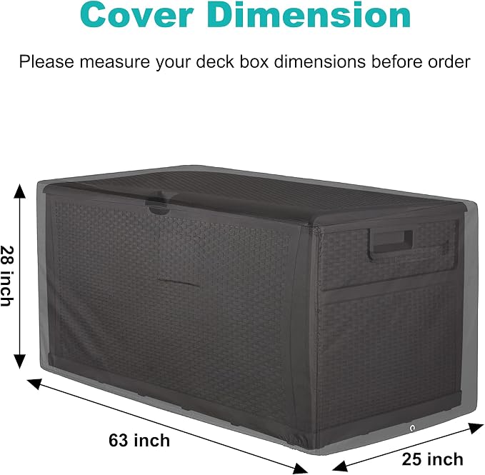 Femuar Deck Box Cover 100% Waterproof Heavy Duty Patio Ottoman Cover, Outdoor Anti-UV Patio Storage Box Covers (63" L x 25" W x 28" H) Black