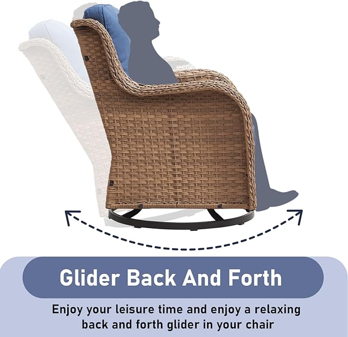 Outdoor Swivel Rocker Patio Chairs-Wicker Patio Swivel Chairs Set of 2 with Side Table PE Rattan Patio Furniture Set for Porch Deck Balcony Garden-Yellow/Blue