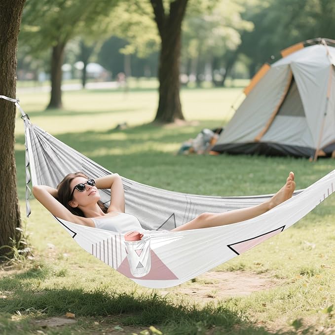 Blue Floral Hammocks with Hanging Rope Tree Hammock for Outside Patio Backyard Poolside