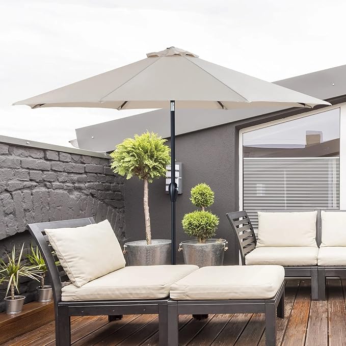Tempera Striped Patio Umbrellas Outdoor Table Market Umbrellas with Crank & Pust Button Tilt|Auto-Tilt, 8 Steel Ribs, High Color-Fastness Canopy