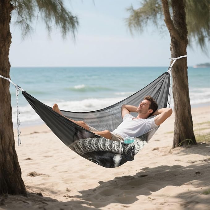 FRMG Dog Camping Hammock 500 lbs Capacity Portable Hammocks with Tree Straps & Attached Carry Bag, Camping Essentials Gear A0900212a
