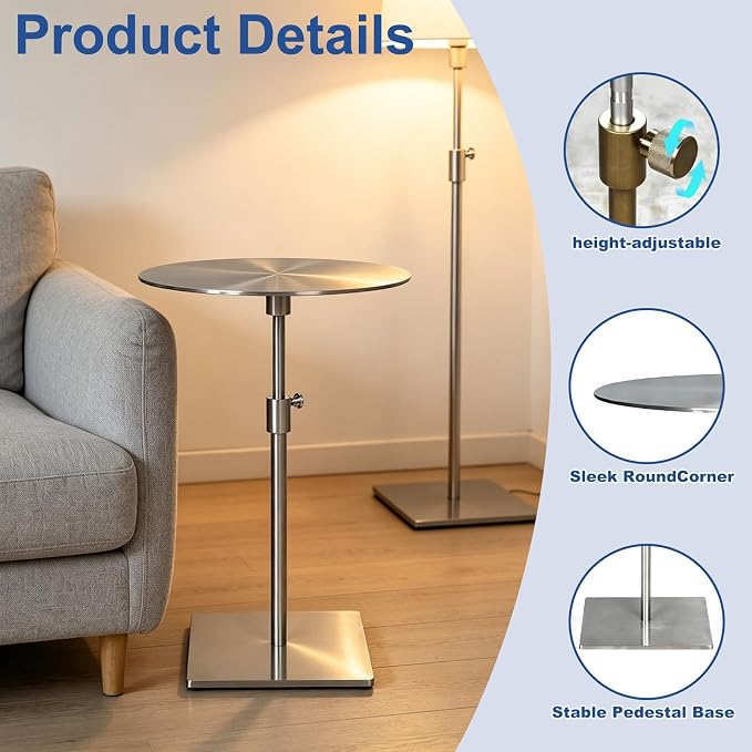 Stainless Steel Round Dining Table - Metal Breakfast Bar & Coffee Side Table for Cafes, Restaurants, Outdoor Patios - 50cm Diameter Silver Side Tables
