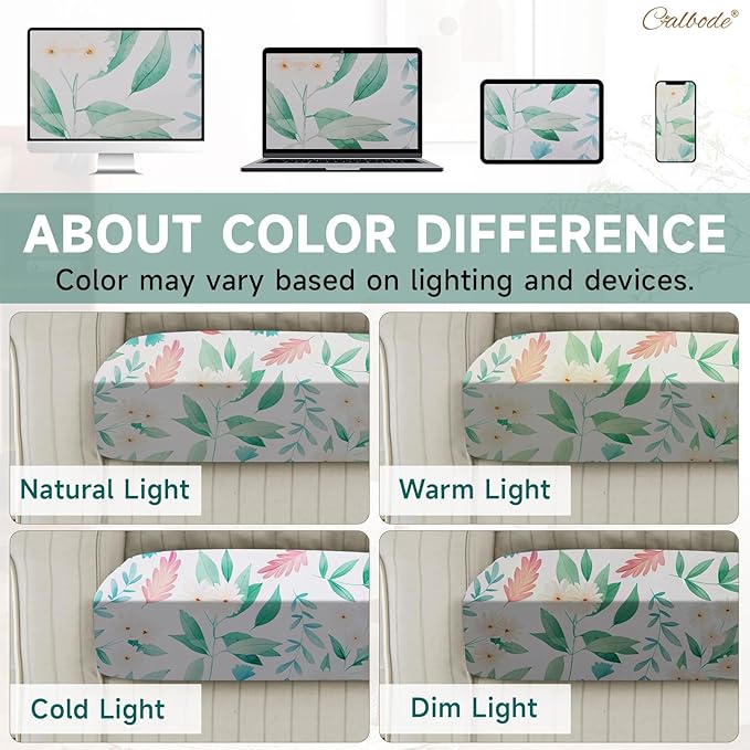 CALBODE 12Pcs Stretch Patio Cushion Cover, Fresh Botanical Printed Couch & Sofa Slipcovers for Patio Furniture Cushions Washable Reusable Couch Covers Replacement for Spring Summer (Cover Only)