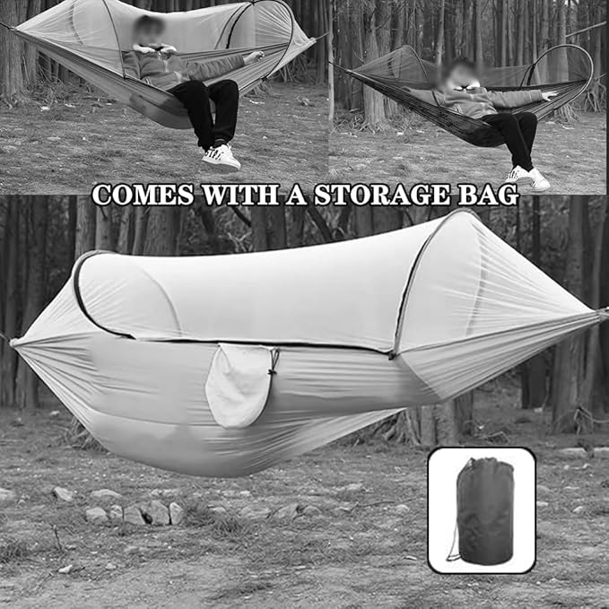 Outdoor Double Hammock with Protective Mesh, Ultra-Light Portable Anti-Rollover Swing, Relax/Sleep, Load Bearing 150kg/330.7lbs(Blue)