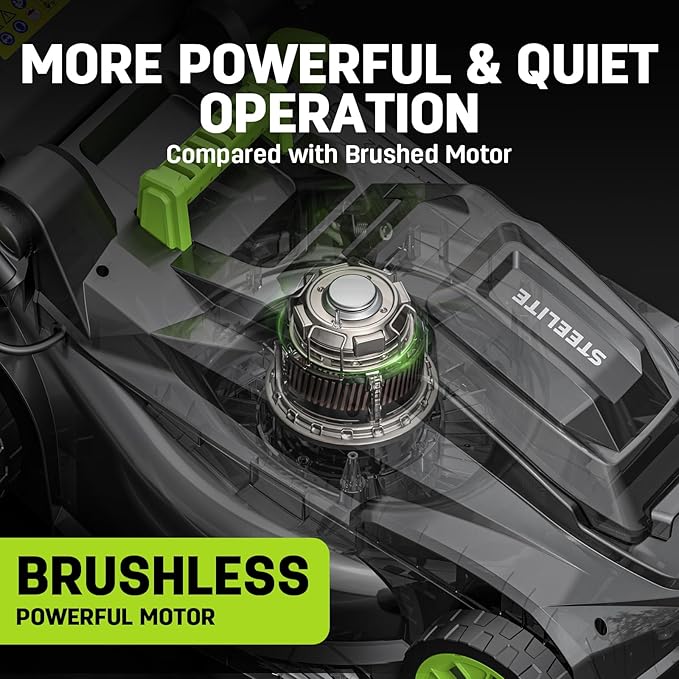 STEELITE 40V 17 Inch Brushless Electric Lawn Mower, Adjustable Cutting Heights Cordless Lawn Mower, 2-in-1 Bagging Mulching Lawn Care Tool, Powered by 2 Rechargeable 4.0Ah Batteries with Charger,Green