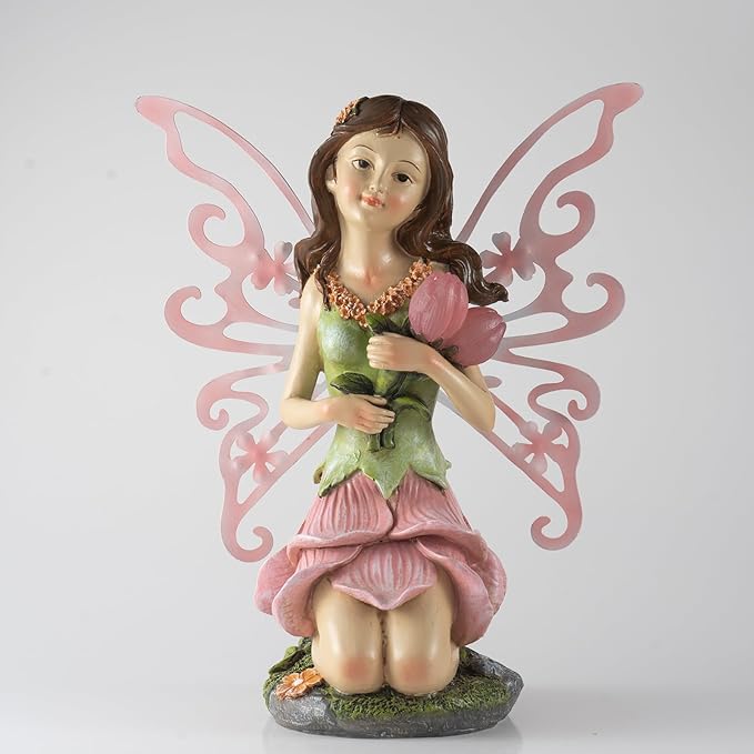 Suyorpe Fairy Decor, Solar Outdoor Statue, Accessories for Fairy Garden Gifts - Resin Figurine for Patio Yard Lawn, Size 8.35 x 4.92 x 10.82 inches