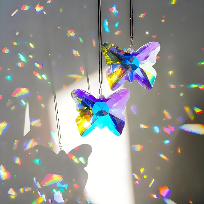 2 Pcs Crystal Butterfly Suncatcher Rainbow Maker Window Decor | 2.7 Inch Crystal Butterfly Sun Catchers Prisms Rainbow Maker Hanging Pendants for Window Garden Home Indoor Wedding Decor
