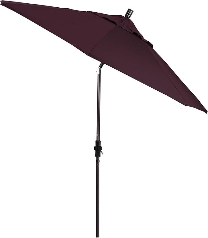 California Umbrella 9' Round Aluminum Pole Fiberglass Rib Market Umbrella, Crank Lift, Collar Tilt, Bronze Pole