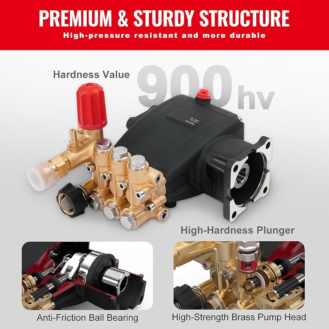 Happybuy Pressure Washer Pump, 3/4" Shaft Horizontal Triplex Plunger, 3700 PSI, 2.5 GPM, Replacement Kit for Simpson MorFlex 40224, 40225, 40226 Models, High-Pressure Power Washer Pump, Durable
