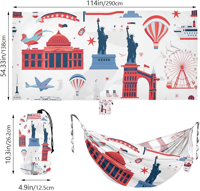 Red and White 4th of July Independence Day 330lb Capacity Hammocks with Hanging Rope Hanging Hammock for Indoor Outdoor Patio soporte para hamacas para adultos