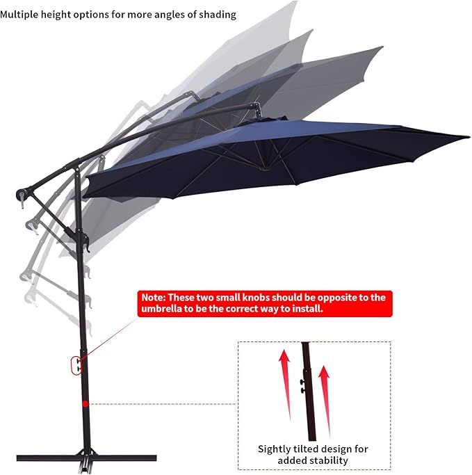 JEAREY Patio Umbrella 10 Ft Offset Cantilever Umbrella Outdoor Market Hanging Umbrellas & Crank with Cross Base, 8 Ribs(Navy Blue)