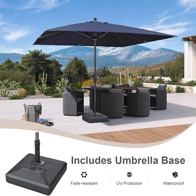 PURPLE LEAF 10' x 10' Square Patio Market Umbrella with Base Outdoor Table Umbrellas Aluminum Frame Sun Shade with 8 Sturdy Ribs for Garden Deck Lawn Pool Navy Blue