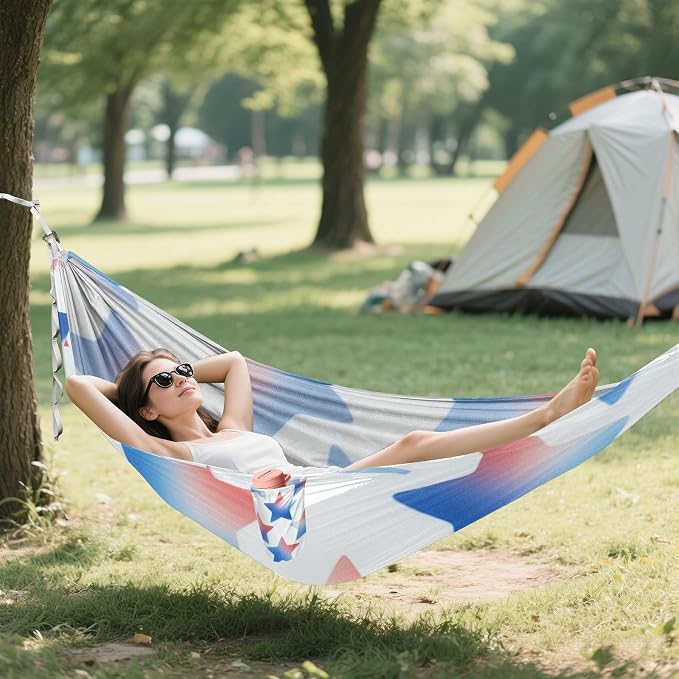 4th_July_Stars_Gradient_Pattern Outdoor Hammock with Tree Straps Backyard Hammock for Indoor Outdoor Patio
