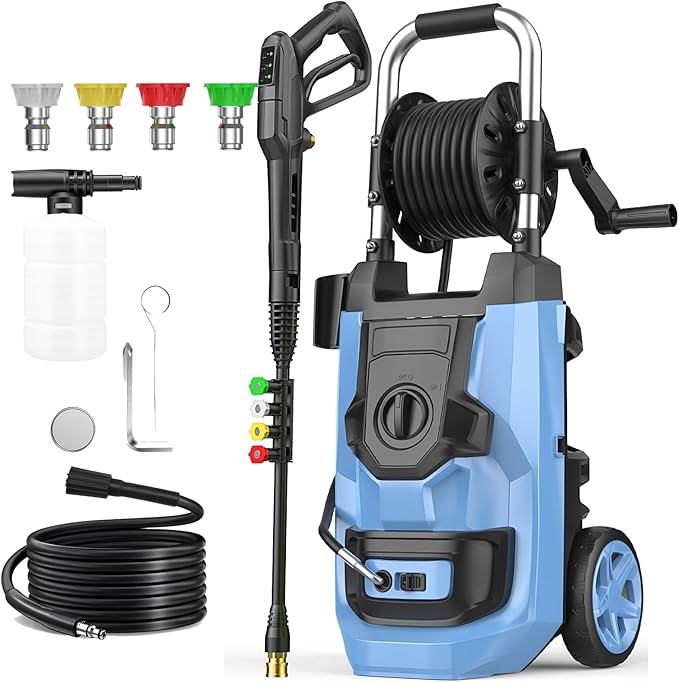 2026 New Pressure Washer 5000 PSI with 3 Levels Adjustable Pressure Gun, Portable Pull-Handle, 4 Nozzles and Foam Cannon, Heavy Duty Power Washer for Home/Car/Fence/Garden, Blue
