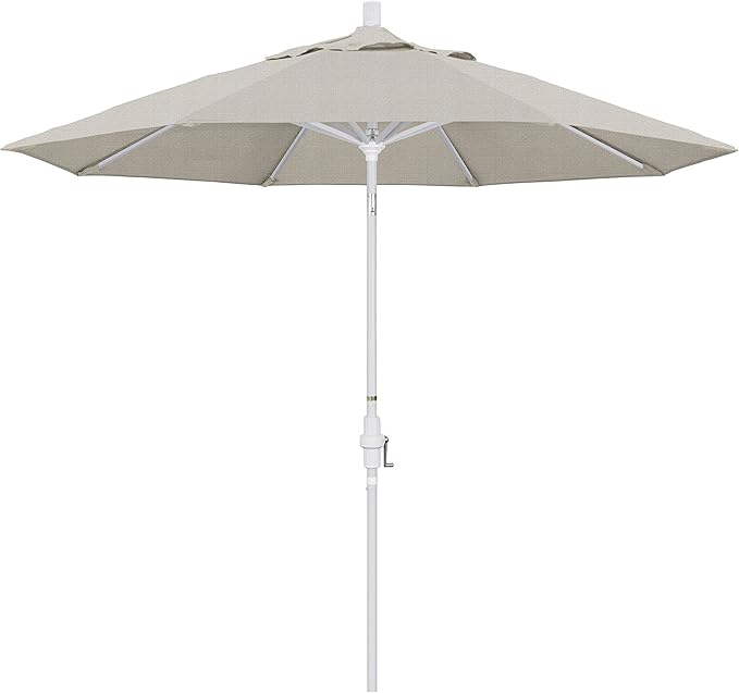 California Umbrella 9' Round Aluminum Market Umbrella, Crank Lift, Collar Tilt, White Pole, Woven Granite Olefin