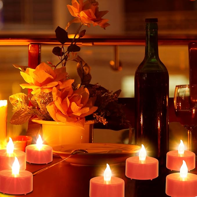 Tea Light, 50 Pack Flameless LED Tea Lights Candles Flickering red 200+ Hours Battery-Powered Tealight Candle. Ideal for Party, Wedding, Birthday, Gifts and Home Decoration (Red)