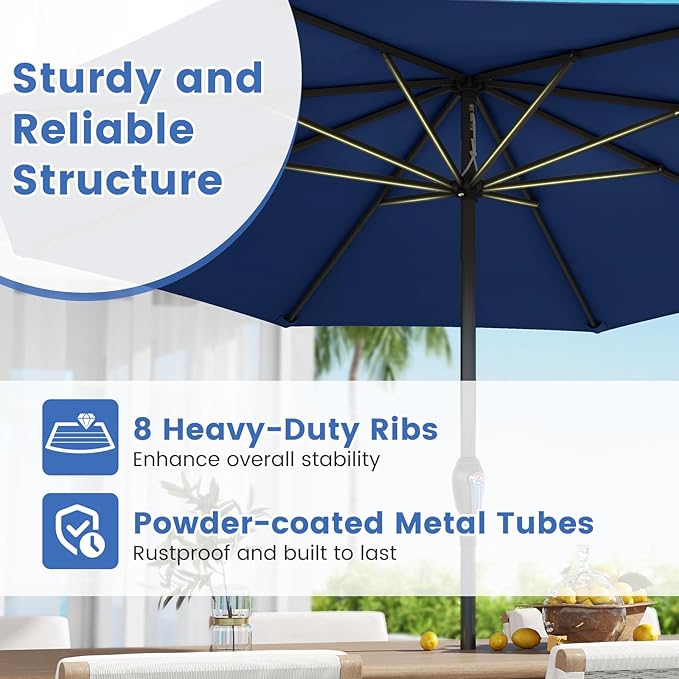 8.5 FT Patio Umbrella Outdoor Table Umbrella, Market Umbrella with Crank Handle, 8 Sturdy Ribs, Air Vent & Sun-Protective Canopy, Parasol for Garden, Backyard, Deck & Pool