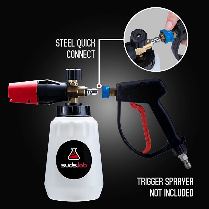 Suds Lab F1 Professional Foam Cannon with 32 Ounce Canister | Adjustable Foam Nozzle, Quick Connect Pressure Washer, Car Washing
