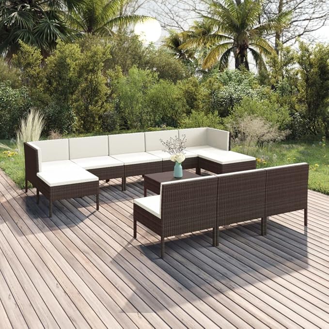 Patio Lounge Set with Cushions,Patio Furniture Sets,Patio Conversation Sets,Outdoor Furniture Sets,for Garden,Backyard,Outdoor,11 Piece Poly Rattan Brown