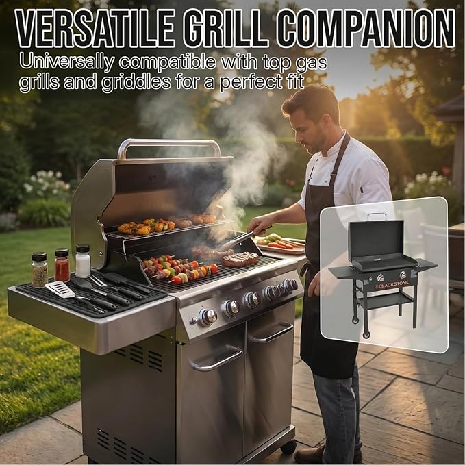 Silicone Grill Tools Mat for Blackstone Weber Traeger Pit Boss Flat Top Grill Smoker,BBQ Accessories Pad Mats for Outdoor Kitchen Counter Cooking, Side Shelf Spatula Mat,Gifts for Men (Black)