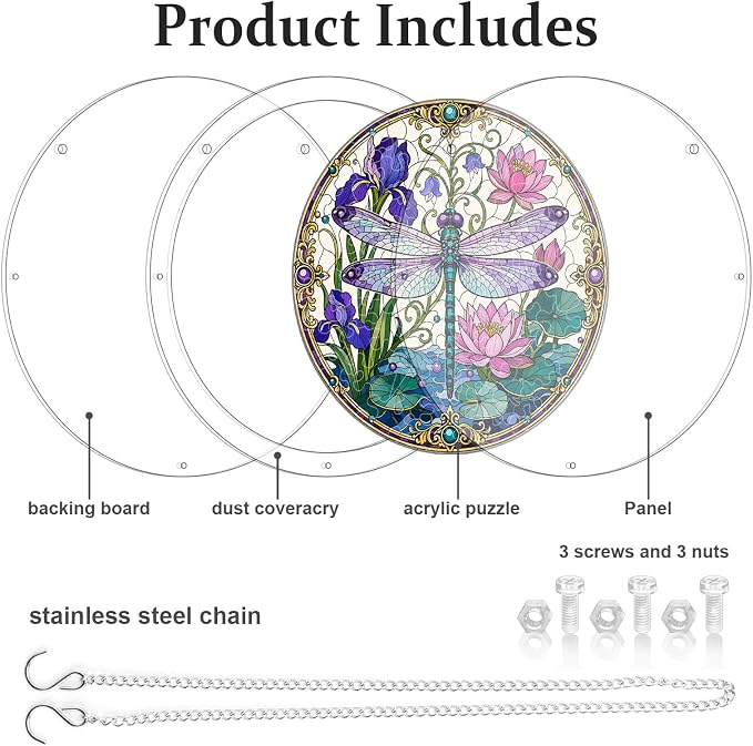 Acrylic Puzzle Suncatcher, Sun Catchers Puzzle for Window Hanging | 7.4 Inch Iris Dragonfly DIY Suncatcher Puzzle for Adults, Ideal Gifts for Women, Men, Wife, Mom, Home & Garden Decor