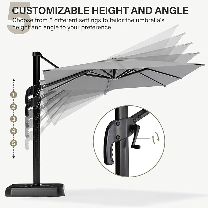LAUSAINT HOME Cantilever Patio Umbrella, 360° Rotating Offset Umbrella with Aluminum Frame, Large Square Sunshade for Backyard, Pool, Deck, Lawn (Square, Khaki)
