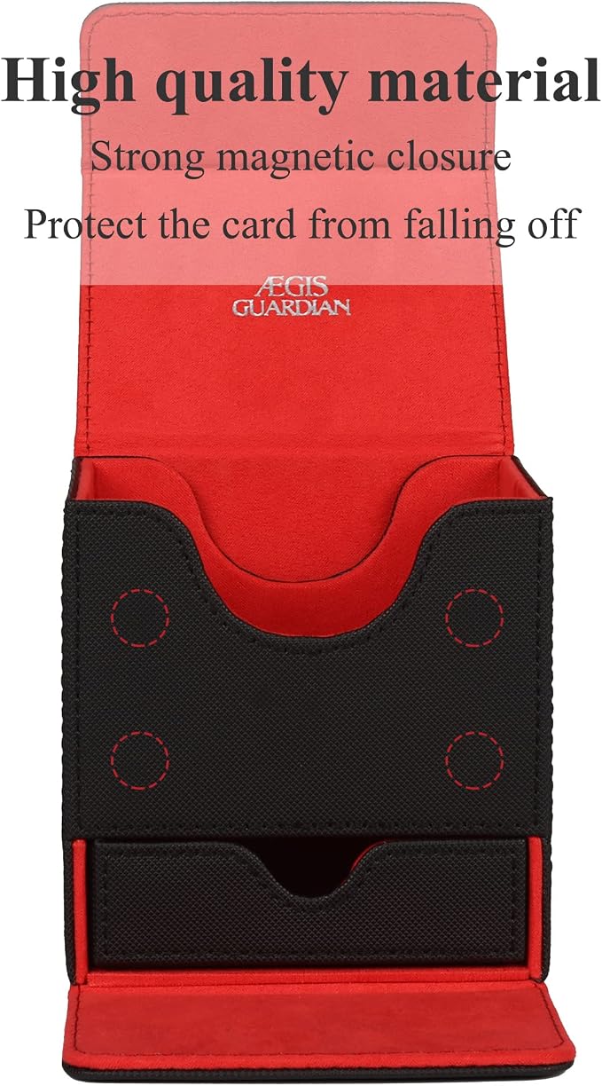 AEGIS GUARDIAN Card Deck Box with Dice Tray for MTG Cards, Commander Deck Box fit 150+ Sleeved Cards, PU Leather Card Storage Box Strong Magnet Deck Game Case for TCG CCG, Red Ineer
