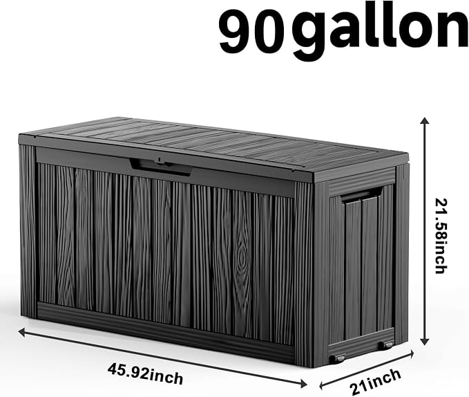 EasyUp 90 Gallon Deck Box Small Deck Box for Indoor and Outdoor,Waterproof Storage Boxs for Patio Furniture,Garden Tools,Cushions, Lockable and UV Resistant,Easy to Install(Black)