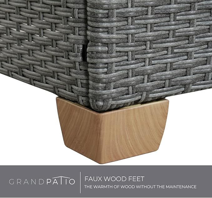 Grand patio Wicker Handrest Box for Multi-Style Patio Furniture Set,Modular Sectional Sofa Set for Backyard Garden Poolside(Storage Box, Light Gray)