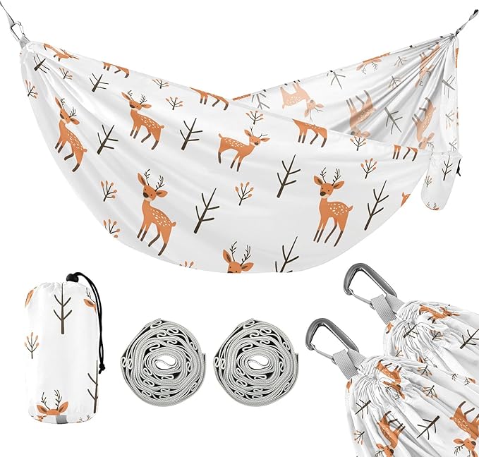 Camping Hammock Outdoor Hammocks for Outside Sika Deer Cute White Beach Trees Portable Lightweight with Pockets Tree Straps Indoor Small