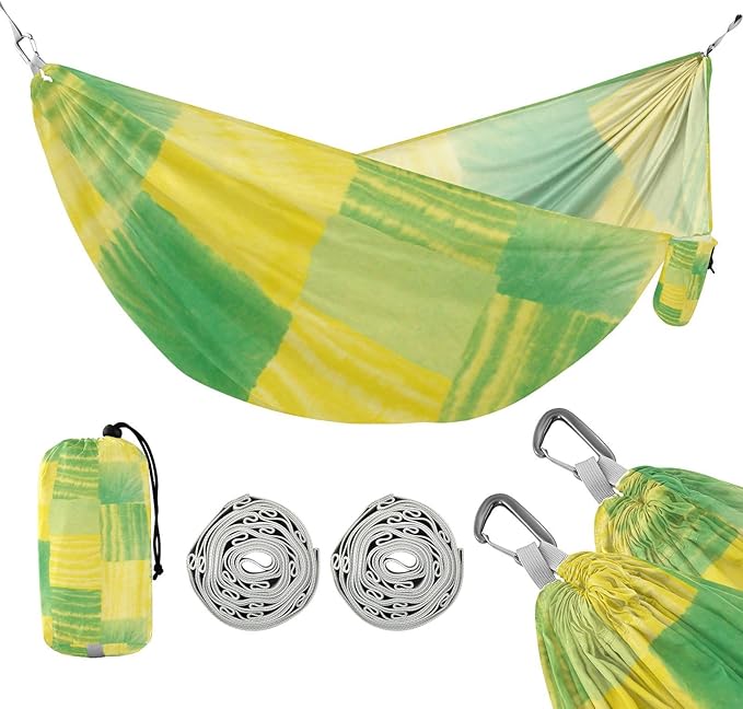 Irregular Tie-dye in Yellowish-Green 330lb Capacity Hammocks with Portabl Carry Bag Swing Hammock for Outside Patio Garden macas mexicanas de Patio para Adulto